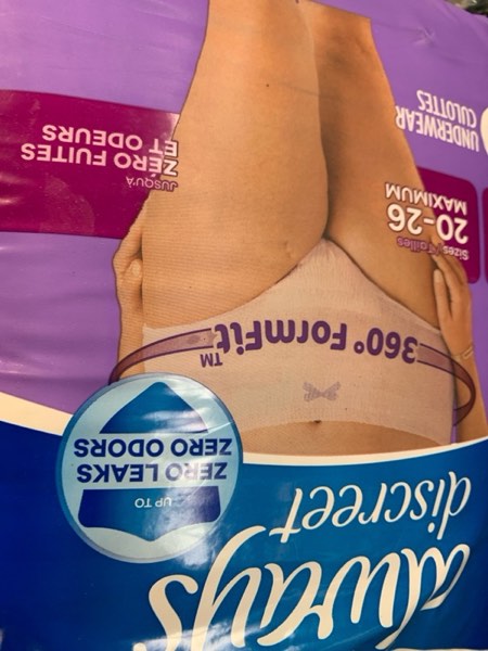 Condition photo showing New/Like New for Always Discreet Adult Incontinence Underwear for Women and Postpartum Underwear, Extra Large, Up to 100% Bladder Leak Protection, 15 Count X-Large 15