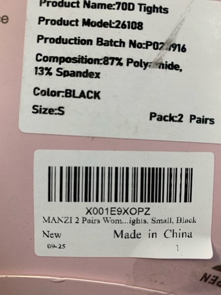 Condition photo showing New/Like New for MANZI Run Resistant Control Top Panty Hose Opaque Tights Small Black