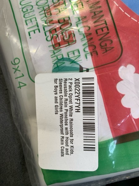 Condition photo showing New/Like New for Opret 2 Pack Raincoats for Kids, Reusable Rain Ponchos with Hood and Sleeves Waterproof Rain Coats for Boys and Girls 2 Pack White