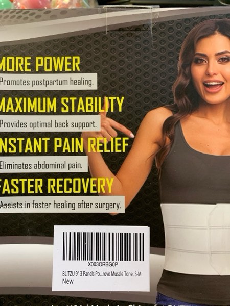 Condition photo showing New/Like New for Abdominal Binder for Post Surgery Recovery, 9" 3 Panel Postpartum Belly, Compression Wrap Support Belt for Hernia, C-Section S-M (Waist Size 30”-42”)