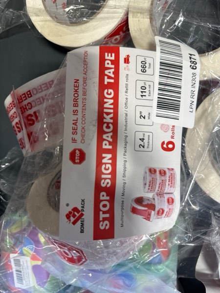 Condition photo showing New/Like New for Stop Sign Sealing Tape Pre-Printed " IF SEAL IS BROKEN,CHECK CONTENTS BEFORE ACCEPTING" ,Heavy Duty Packing Tape with Dispenser 2 Inch x 110 Yards,Packaging Tape for Moving and Shipping (White)