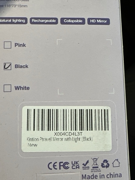 Condition photo showing New/Like New for Kintion Tiny Travel Compact Mirror, 4.6"*2.9" Portable LED Lighted Makeup Mirror, 3 Colors Touch Dimmable Purse Mirror, Rechargeable Folding Cosmetic Mirror for Women, Black