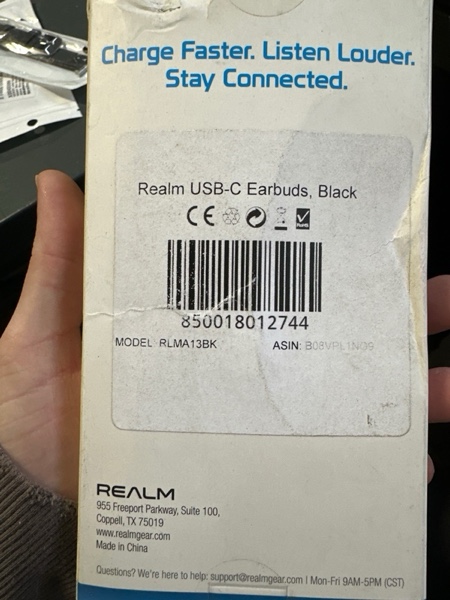 Condition photo showing New/Like New for Realm USB-C Earbuds, High Fidelity in Ear Headphones with Built in Microphone, Hands Free Calling & Track Controls, Compatible with iPhone 15, Google, Samsung, Huawei & Other Type C Devices Black