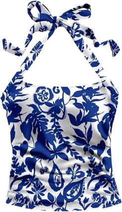 (3X-Large) WDIRARA Women's Plus Size Floral Halter Top Boho Tie Backless Tank Going Out Crop Tops