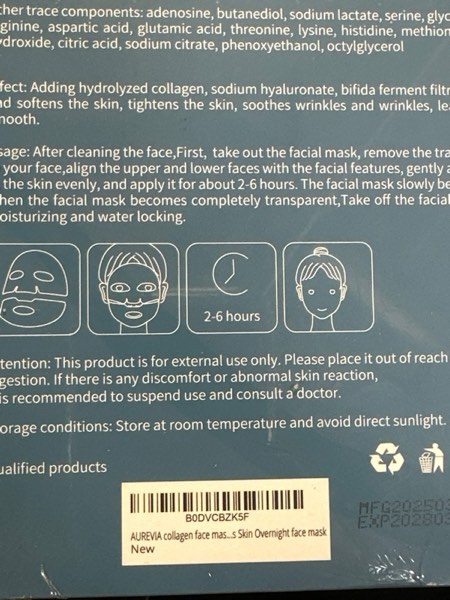 Condition photo showing New/Like New for Bio-Collagen Hydrogel Deep Face Mask Sheet for Women - Overnight Hydrating & Moisturizing Facial Mask