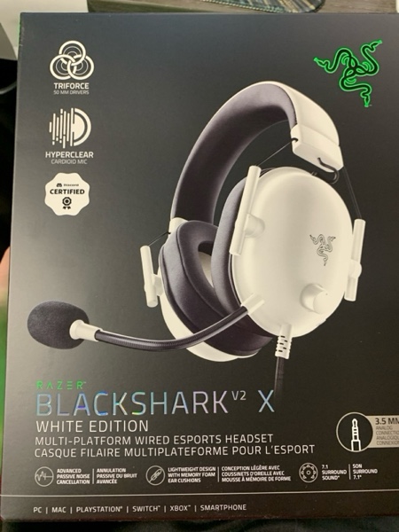 Condition photo showing New/Like New for Razer BlackShark V2 X Gaming Headset: 7.1 Surround Sound - 50mm Drivers - Memory Foam Cushion - for PC, Mac, PS4, PS5, Switch - 3.5mm Audio Jack - White White 3.5 mm PC Headset
