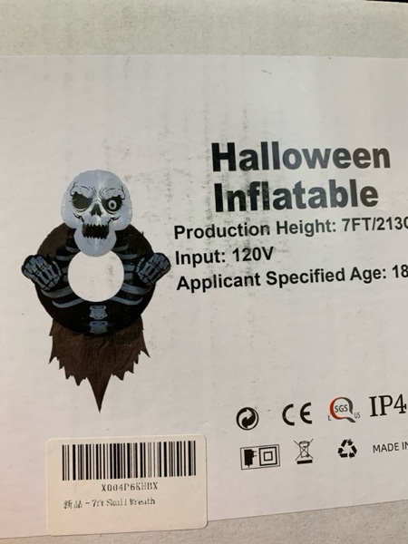 Condition photo showing New/Like New for 7FT Skull Garland Halloween Decoration with Built-in LED Lights for Halloween Outdoor Inflatable Decorations on Doors, Windows, and Walls 7ft skull wreath