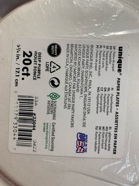 Condition photo showing New/Like New for 7" Purple Paper Plates : package of 20