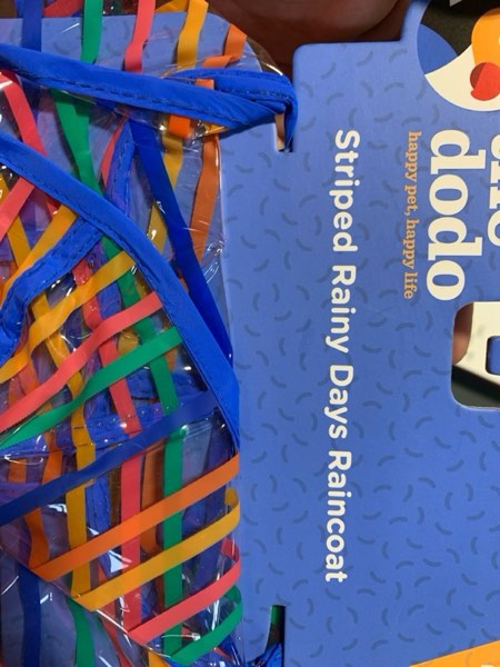 Condition photo showing New/Like New for The Dodo Striped Clear Raincoat for Dogs - SMALL