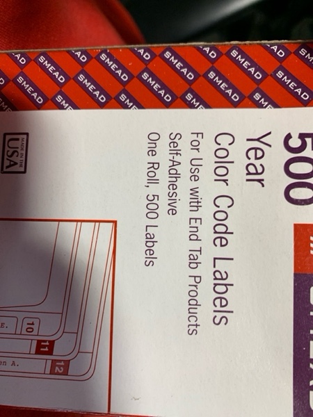 Condition photo showing New/Like New for Year 2021 End Tab Folder Labels 1.5 x 0.75  Yellow/Black  500 Labels/Roll