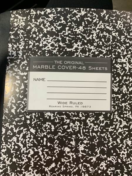 Condition photo showing New/Like New for ROARING SPRING Flexible Cover Composition Notebook, Black Marble, Wide Ruled w/Margin, 48 Sheets (96 Pages), 8.5" × 7", Center-Sewn, Made in USA