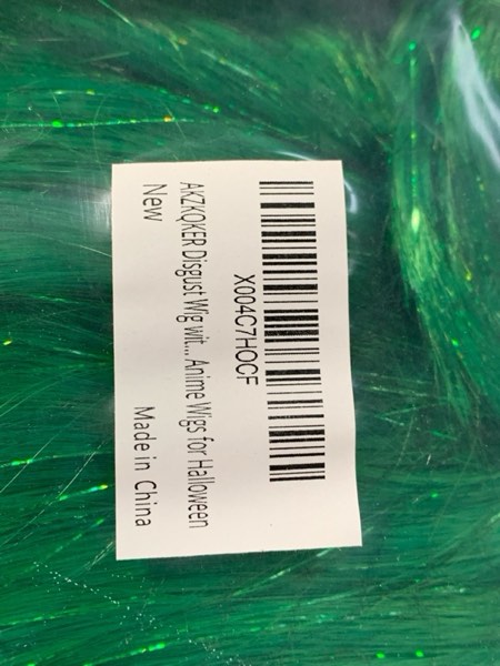 Condition photo showing New/Like New for Disgust Wig with Scarf Green Wavy Cosplay Anime Wigs for Halloween