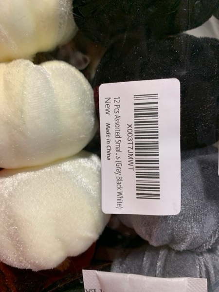 Condition photo showing New/Like New for Winlyn 12 Pcs Small Assorted Faux Velvet Pumpkins Decorative Fabric in White Black Gray Taupe Foam Pumpkins 3" for Farmhouse Fall Wedding Thanksgiving Halloween Table Centerpiece Mantel Décor Gray Black White