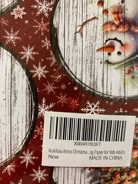 Condition photo showing New/Like New for RiukRaiu Vintage Christmas Wrapping Paper for Kids Adults - Red Xmas Gift Wrap Retro Santa Snowman Tree Farm Truck Wood Grain Crafts for Holiday Party - 4 Jumbo Sheets, 40 x 28 Inches Each