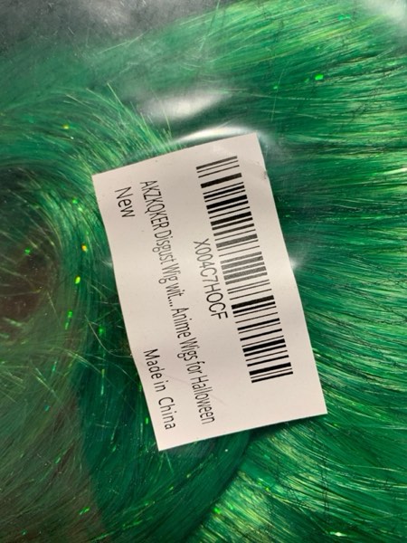 Condition photo showing New/Like New for Disgust Wig with Scarf Green Wavy Cosplay Anime Wigs for Halloween