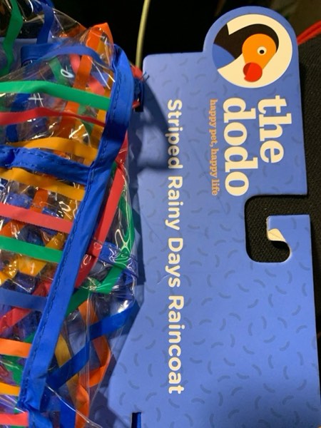 Condition photo showing New/Like New for The Dodo Striped Clear Raincoat for Dogs - SMALL