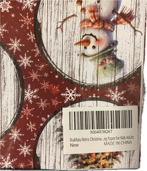 Condition photo showing New/Like New for RiukRaiu Vintage Christmas Wrapping Paper for Kids/Adults — Red Christmas Gift Wrap, Retro Santa Snowman Tree Farm Truck Wood Grain Crafts for Holiday Party (4 Jumbo Sheets, 40 x 28 Inches Each)
