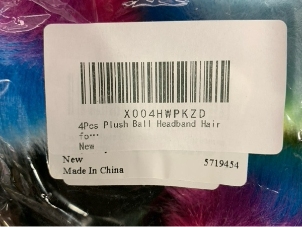 Condition photo showing New/Like New for Lurrose 4 Pieces Colorful Plush Pom Pom Headbands — Rainbow Headbands, Fluffy Ball Hair Loops Hair Accessories