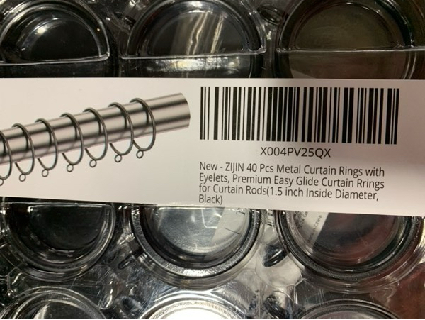 Condition photo showing New/Like New for 40 Pieces Metal Curtain Rings with Eyelets — 1.5 inch Interior Diameter Premium Easy Glide Curtain Rrings for Curtain Rods (Black)
