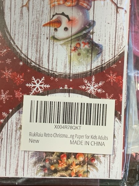 Condition photo showing New/Like New for RiukRaiu Vintage Christmas Wrapping Paper for Kids Adults - Red Xmas Gift Wrap Retro Santa Snowman Tree Farm Truck Wood Grain Crafts for Holiday Party - 4 Jumbo Sheets, 40 x 28 Inches Each