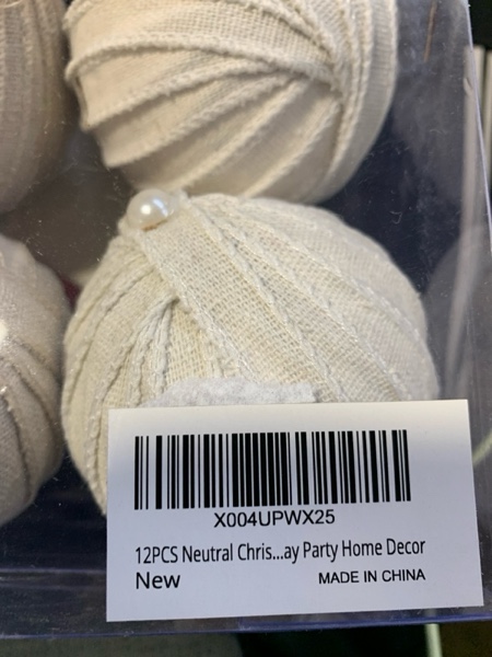 Condition photo showing New/Like New for 12PCS Neutral Christmas Ornaments Balls Set, 3.15" Jute Burlap & Fabric Hanging Baubles, Rustic Farmhouse Textured Tan Xmas Tree Decorations for Holiday Party Home Decor