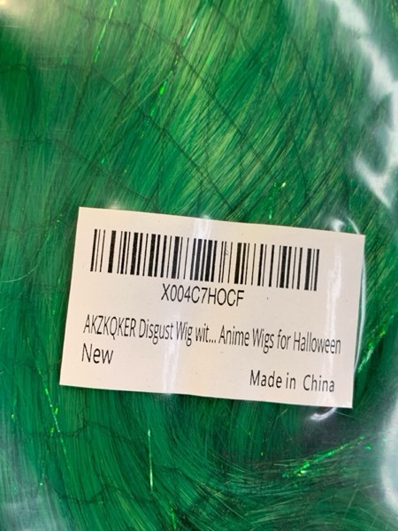 Condition photo showing New/Like New for Disgust Wig with Scarf Green Wavy Cosplay Anime Wigs for Halloween