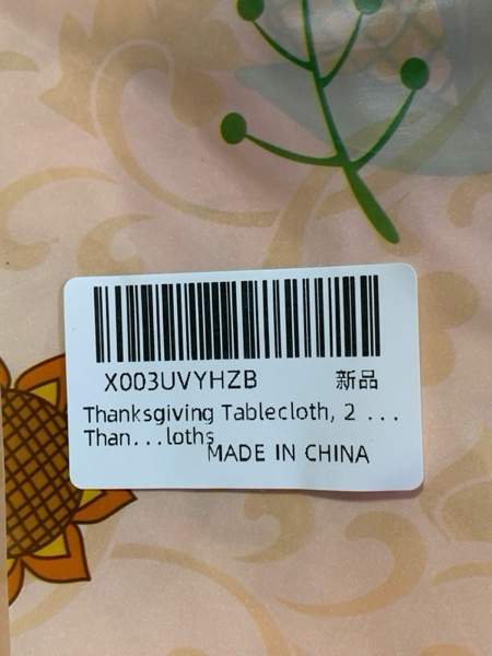 Condition photo showing New/Like New for Thanksgiving Tablecloth, 2 PCS 54" X 108" Thanksgiving Tablecloth Plastic Fall Tablecloth for Party, Autumn Pumpkin Maple Leaves Disposable Tablecloth Harvest Table Cover for Thanksgiving Decorations 2 Pcs Thanksgiving Tablecloths