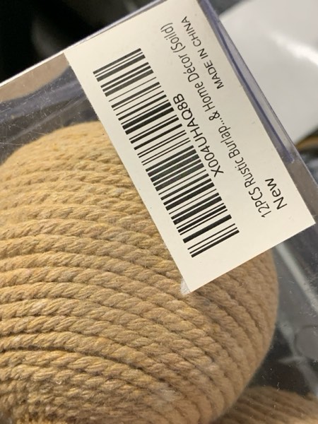 Condition photo showing New/Like New for 12PCS Rustic Burlap Christmas Ornaments, 3.15" Handmade Jute Rope Balls, Farmhouse Christmas Tree Decorations, Boho Natural Hanging Ornaments for Holiday, Party & Home Décor (Soild)