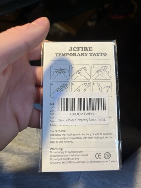 Condition photo showing New/Like New for JCFIRE Halloween Temporary Tattoos for Kids, Glow in Dark Tattoos Stickers with Pumpkin Skull Ghost Monster for Halloween Party Favors Decorations, Party Games for Kids