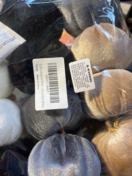 Condition photo showing New/Like New for Winlyn 12 Pcs Small Assorted Faux Velvet Pumpkins Decorative Fabric in White Black Gray Taupe Foam Pumpkins 3" for Farmhouse Fall Wedding Thanksgiving Halloween Table Centerpiece Mantel Décor Gray Black White
