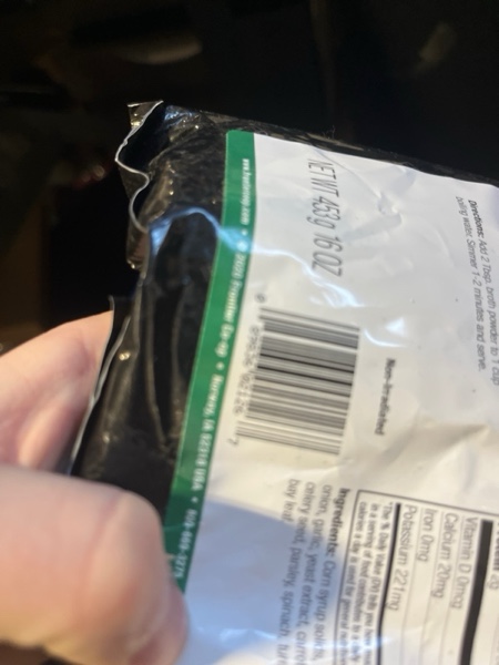 Condition photo showing New/Like New for Frontier Co-op Vegetable Flavored Broth Powder, 1-Pound Bulk, Low Sodium, Onion, Garlic, Carrot, Basil, Turmeric, Celery Seed