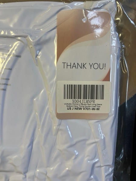 Condition photo showing New/Like New for (Medium) Women's Square Neck Long Sleeve Bodysuit Sexy Thong Double-Lined Tops White Medium