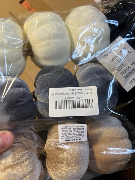 Condition photo showing New/Like New for Winlyn 12 Pcs Small Assorted Faux Velvet Pumpkins Decorative Fabric in White Black Gray Taupe Foam Pumpkins 3" for Farmhouse Fall Wedding Thanksgiving Halloween Table Centerpiece Mantel Décor Gray Black White