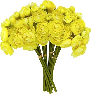 VIKINGS PANDA 24 Pcs Ranunculus Yellow Artificial Flowers 10.5", Mini Faux Silk Ranunculus with Stem, Fake Flowers for Home Decor Indoor Wedding Bouquets Centerpieces (Light Yellow)