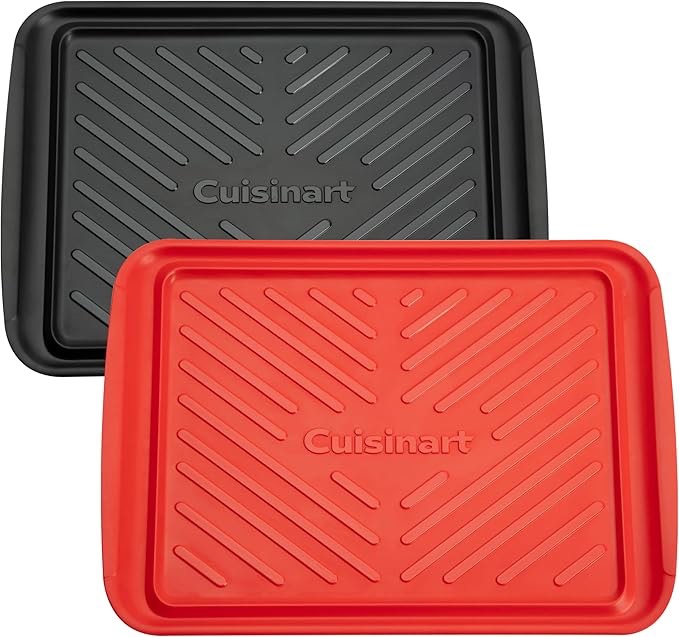 Cuisinart Grilling Prep & Serve Trays, 17x10.5 inch BBQ Tray Safe for Food Handling, 2 Dishwasher Safe Nesting Trays Black & Red, Perfect Grilling Accessories for Cooked & Raw Meat, Fits 6 Burgers