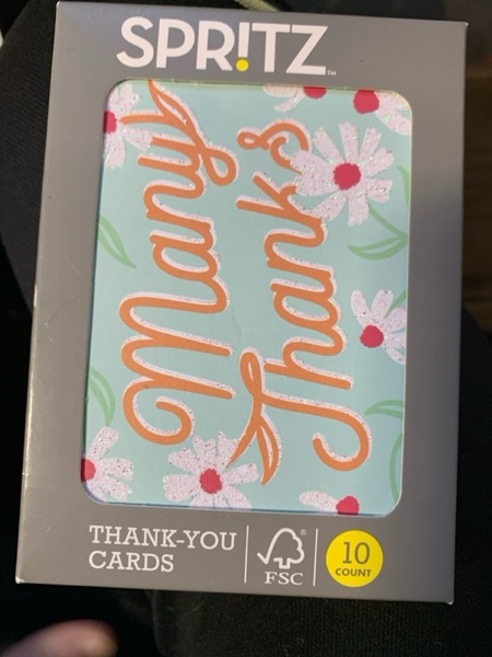 Condition photo showing New/Like New for 10ct 'Many Thanks' Cards - Spritz™: Floral Glitter Notecards & Envelopes, Abstract Design, All Occasions, Multicolored