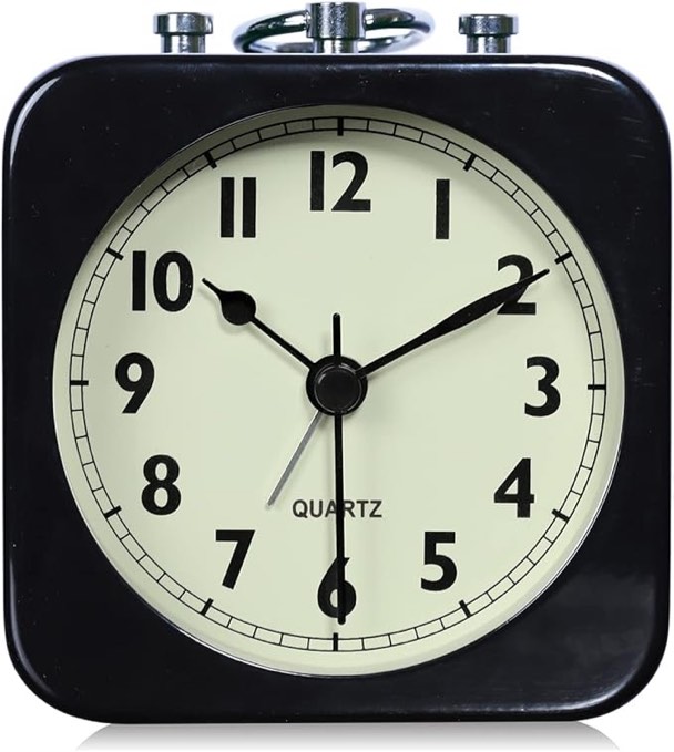 Analog Alarm Clock Black Silent Square Small Metal Travel Alarm Clocks for Kids Bedroom Bed Living Room Office