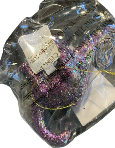 Condition photo showing New/Like New for 5" Christmas Plastic Chunky Glitter Dinosaur Ornament Purple - Wondershop™