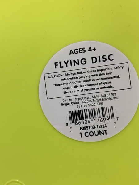 Condition photo showing New/Like New for Flying Disc Flying Disc - 1 Piece Neon Yellow - Sun Squad™: Polypropylene Material