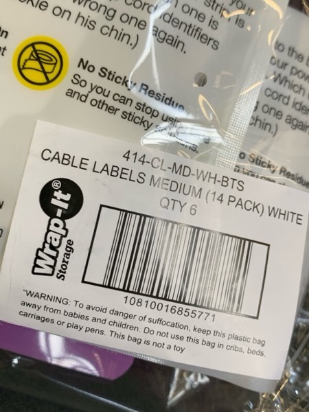 Condition photo showing New/Like New for Wrap-It 14pk Cable Labels Medium White
