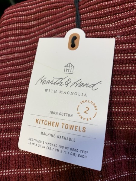 Condition photo showing New/Like New for Set of 2 Striped Terry Kitchen Towels Burgundy - Hearth & Hand™ with Magnolia