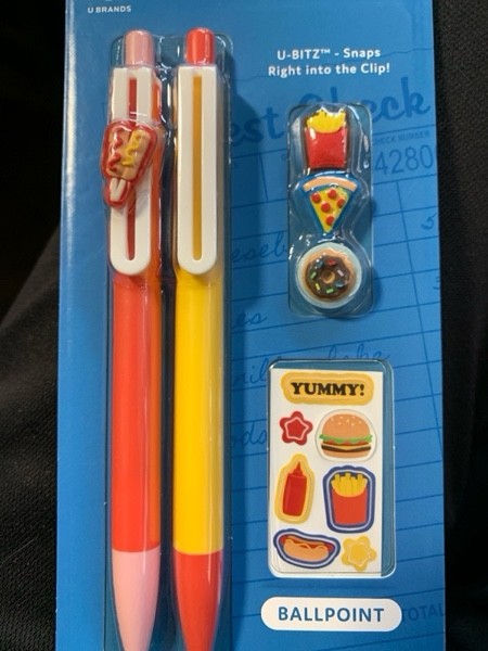 Condition photo showing New/Like New for U Brands Monterey Ballpoint Pens, Set of 2, Stripes And Dots With Gold Details, Bold (1.0 mm) Point, Black Ink Dots and Stripes