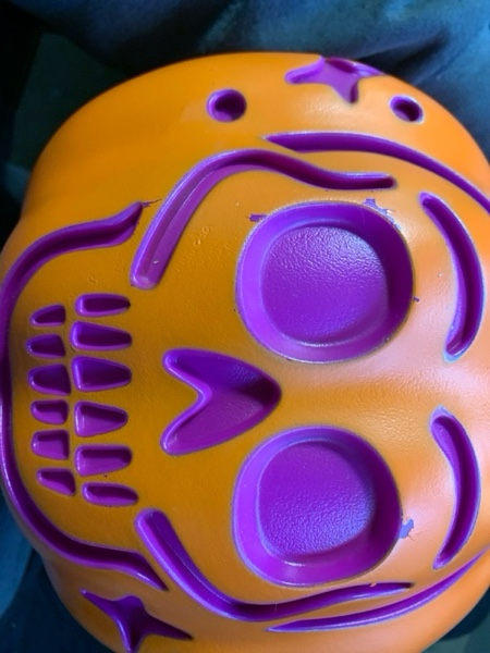 Condition photo showing New/Like New for 9" Lit Pumpkin Skull Halloween Decorative Prop with Timer - Hyde and EEK! Boutique™