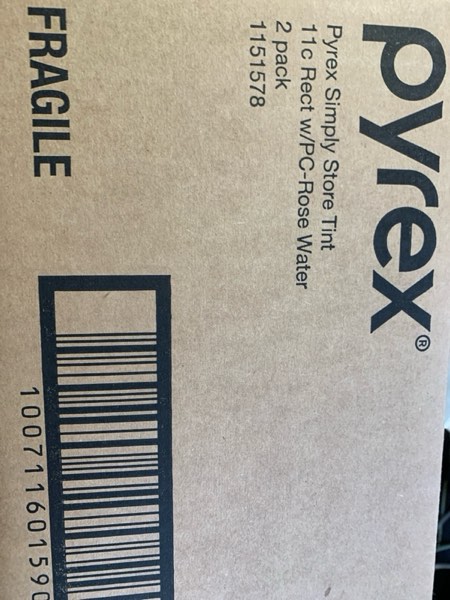 Condition photo showing New/Like New for Pyrex 11c Rectangular Glass Food Storage Rosewater