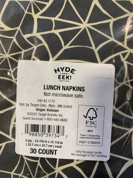 Condition photo showing New/Like New for 30ct Black Web Disposable Lunch Napkins - Hyde and EEK! Boutique™