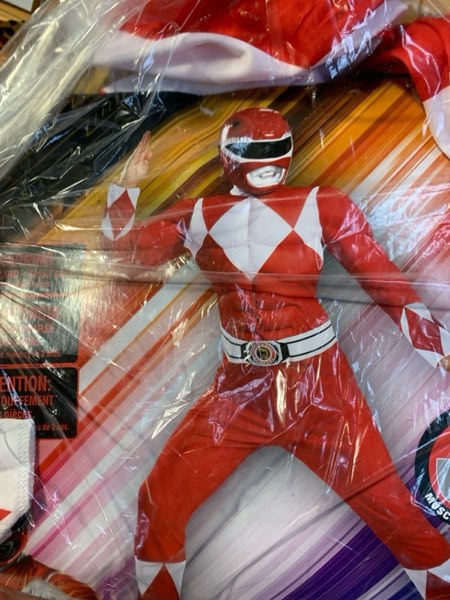 Condition photo showing New/Like New for Hasbro Power Rangers Red Ranger Classic Halloween Kids' Costume S: Hasbro TV Movie Jumpsuit & Mask, Boys 4+