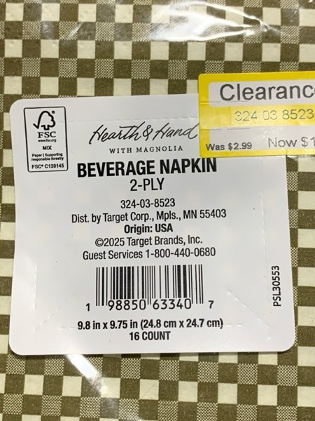 Condition photo showing New/Like New for 16ct Gingham Paper Beverage Napkins Green - Hearth & Hand™ with Magnolia