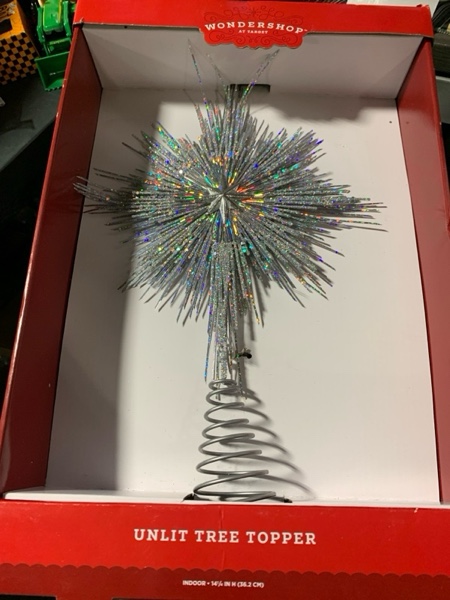 Condition photo showing New/Like New for Christmas Metal Silver Starburst with Tinsel Tree Topper - Wondershop™