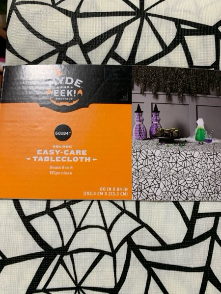 Condition photo showing New/Like New for 84"x60" Peva Web Tablecloth Off-White/Black - Hyde and EEK! Boutique™