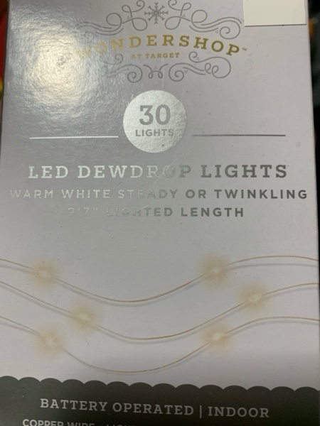 Condition photo showing New/Like New for 30ct LED Battery Operated Christmas Dewdrop Fairy String Lights Warm White with Copper Wire - Steady/Twinkle - Wondershop™